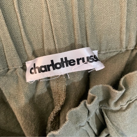 PAPER BAG HIGH WAIST OLIVE GREEN SHORTS BELT WOMENS XL RELAXED COTTAGE LINEN - Picture 9 of 12